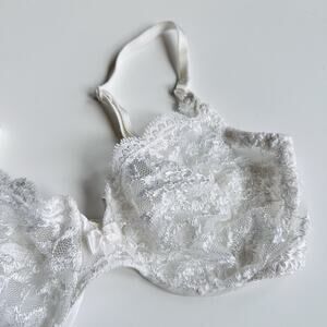 Vintage Bravissima Lace Unlined Underwire Bra Women’s Size 36C White 80s